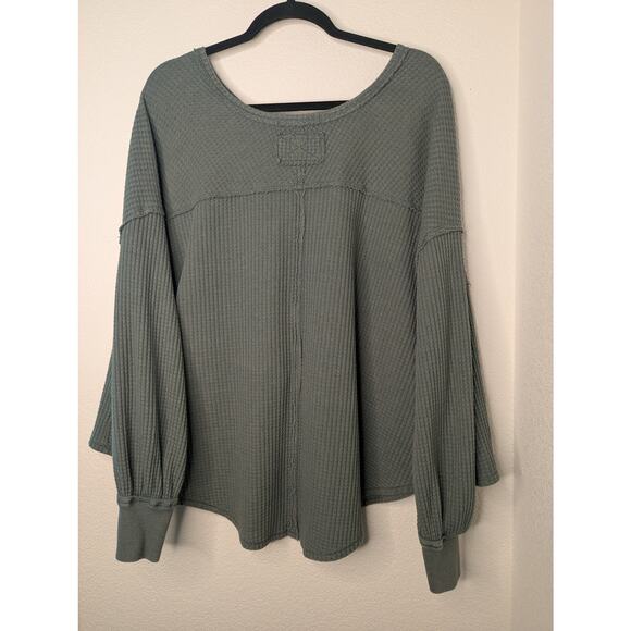 We the Free Free People Green Thermal Waffle Knit Boho Sz S - Picture 2 of 3